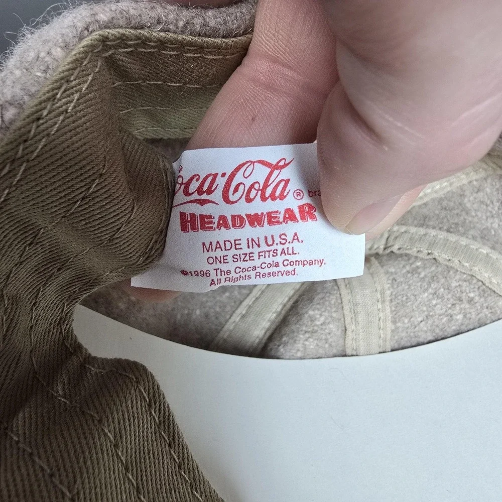 Vintage Coca-Cola Hat Cap‎ Mens Strapback Tan Wool Limited Edition Coke Made USA